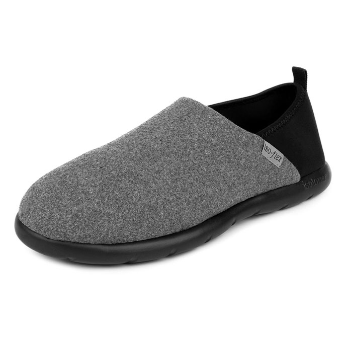 Isotoner Mens Iso-Flex Felt Full Back Slipper Grey / Black Extra Image 2